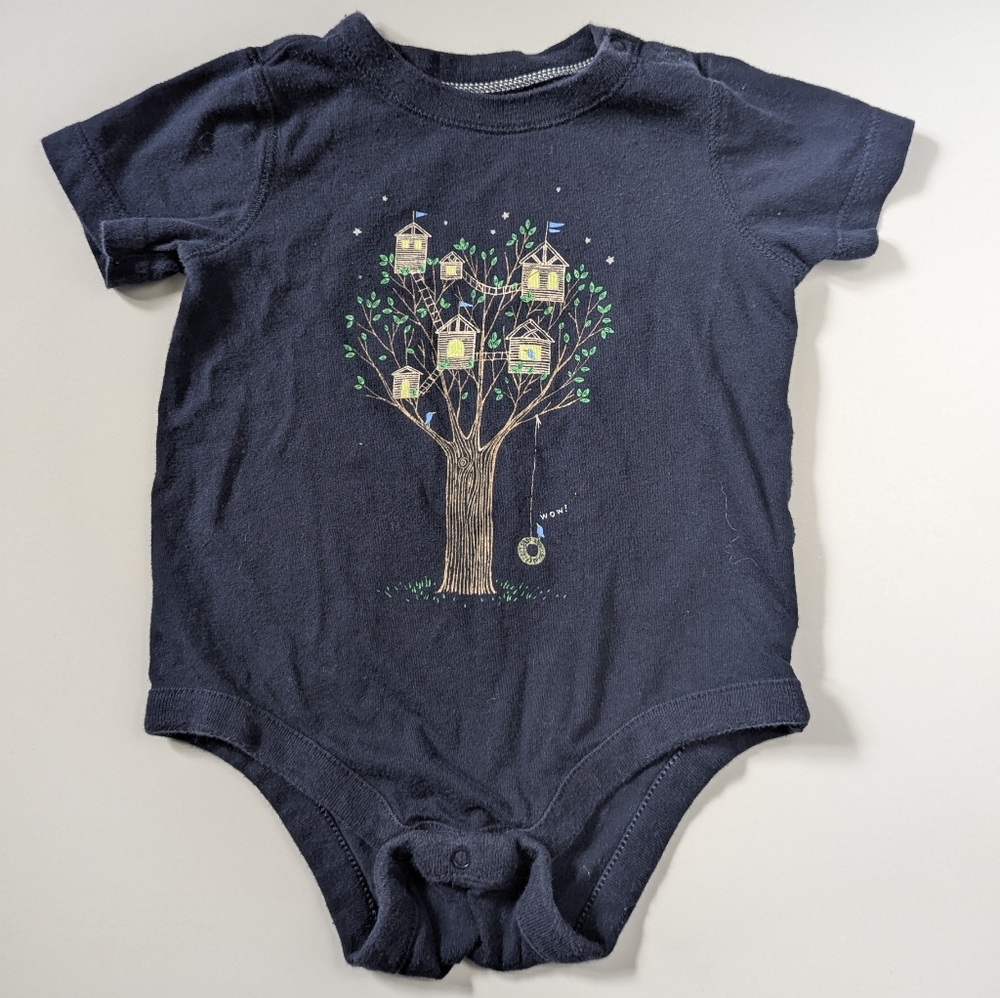 Navy Blue Baby Onesie with Treehouse Design